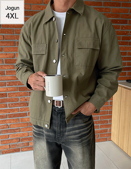 大碼 버튼플라이 棉質 셔츠자켓